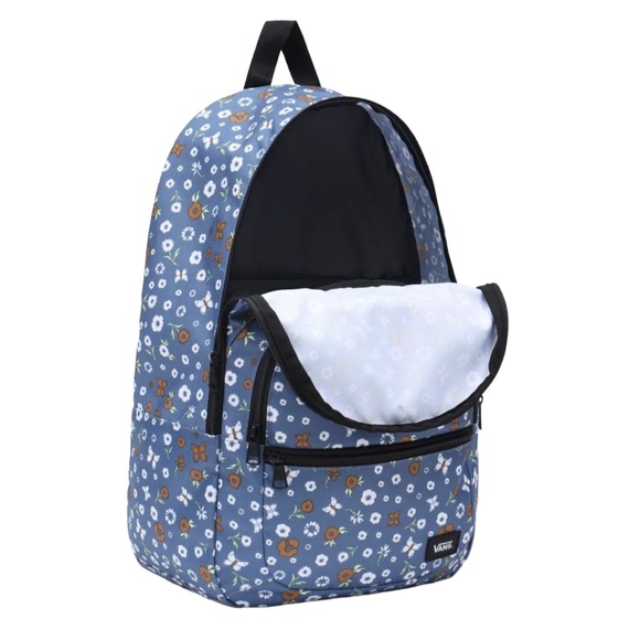 VANS Ranged 2 Prints Backpack Laptop Sleeve Casual Women's Blue Zip VN0A7UFMAHU - Picture 2 of 4